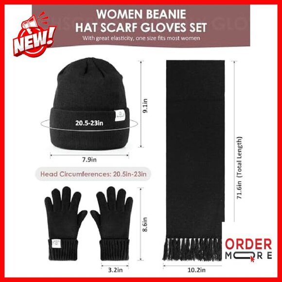 Satin Lined Beanie Scarf Gloves Set Winter Accessories Touchscreen main image 4